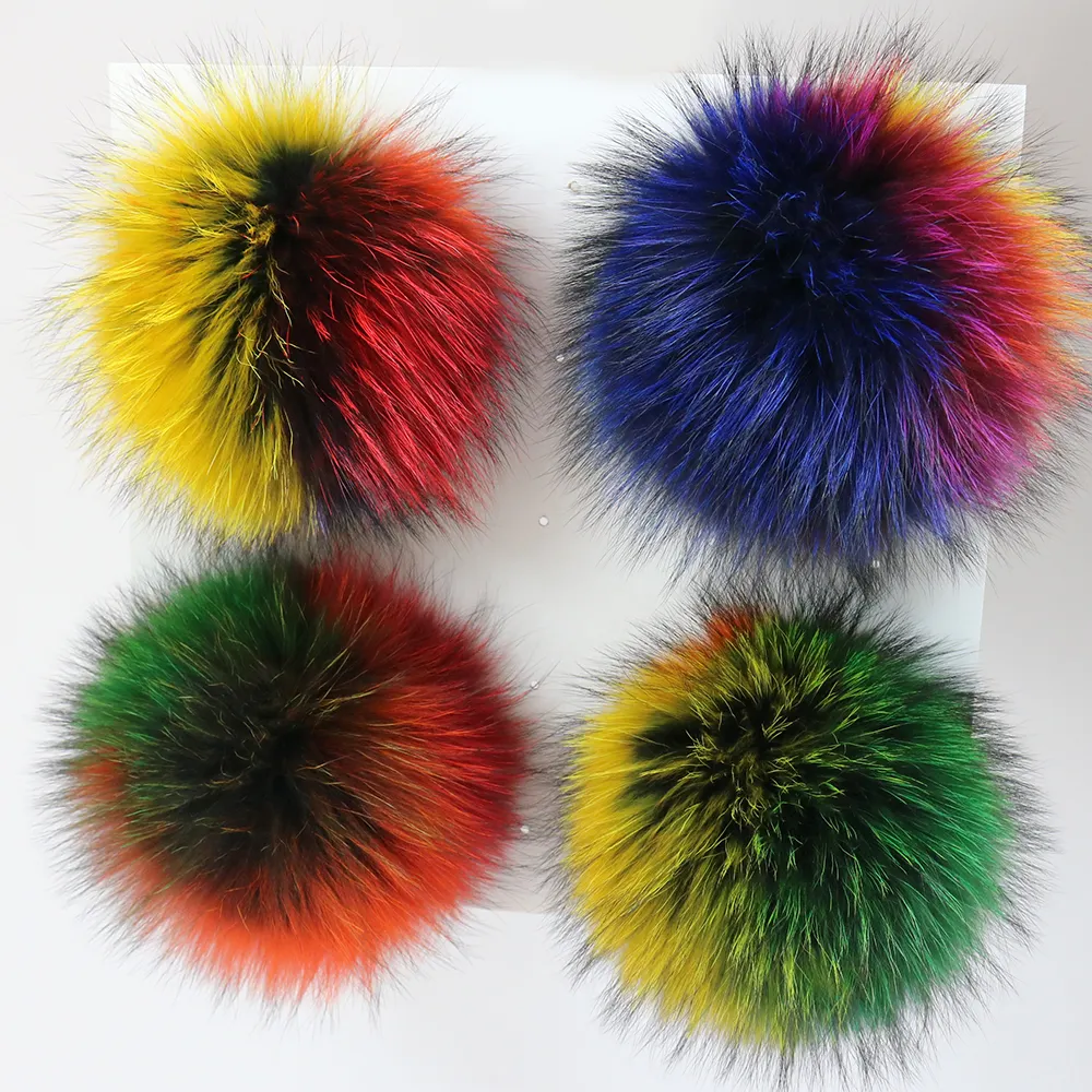 Pompon en fourrure de raton laveur coloré, pour chapeaux, boule de décoration, bonnet, pompon, poils d'animaux, 1 pièce, vente en gros