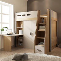 Lit superposé moderne pour bébé avec armoire, bureau combiné multifonctionnel en bois massif, rangement haut-bas et vestiaire