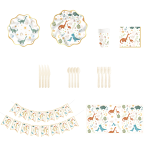 ชุดจานชามกระดาษลายไดโนเสาร์ธีมป่าสำหรับเด็กผู้ชาย ชุดอุปกรณ์บนโต๊ะอาหารวันเกิดแบบใช้แล้วทิ้ง ประกอบด้วยจาน ถ้วย กระดาษเช็ดปาก ยี่ห้อ DAMAI - Product Image 2