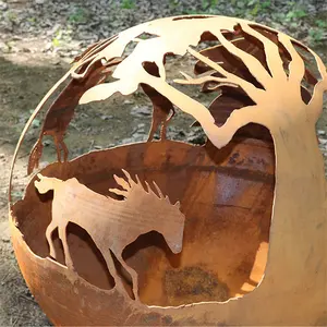 Globo de metal personalizado Firepit Fire Ball decoración de jardín Camping Corten Steel Sphere Fire Pit