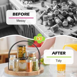 Wooden <b>Rotating</b> <b>Spice</b> <b>Rack</b> With Handle Kitchen Storage Organizer For <b>Spices</b> And Condiments Natural Wood Color 8-11.9in Depth - Product Image 1