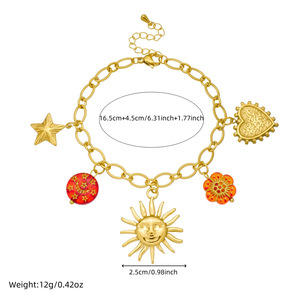 Qian Yue Sun Heart Pendant Jewelry <b>Set</b> For Women Gold Plated Necklace <b>Bracelet</b> Fashion Retro Style - Product Image 4