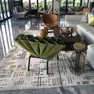 Alfombra de lana hecha a medida, rectangular, con diseño de rejilla, verde y azul, para limpieza localizada, decoración del hogar, alfombra para sala de estar - Product Image 4