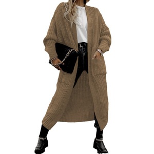 Cardigan long à poches pour femmes, taille plus, pull en tricot ample, tendance - Product Image 1