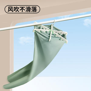 ราวตากผ้าอเนกประสงค์พร้อมตะขอหลายตัว ที่แขวนเก็บของแบบพับได้ ป้องกันลม สำหรับเสื้อผ้า กางเกง และเนคไท - Product Image 2