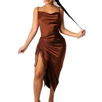 Robe élégante sans manches, taille haute, coupe ajustée, couleur unie, polyester, mode automne