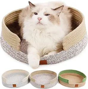 Nouveau produit lit pour animal de compagnie nid de chat tapis rond en coton tissé à la main matelas à griffes de chat