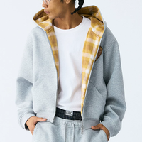 Sweat à capuche zippé uni pour homme, veste courte à capuche épaisse à carreaux, broderie cœur, streetwear pour homme