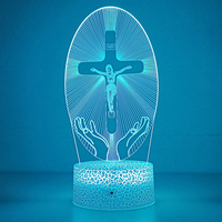 Veilleuse de Table LED 3D Croix de Jésus Alimentée par Pile, Lampe à Illusion d'Optique pour Décoration de Chambre, Cadeaux de Noël et Pâques, Crucifix