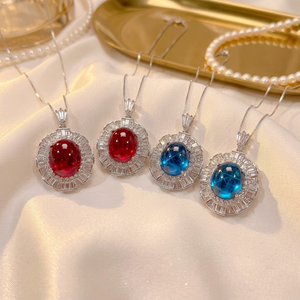 Tu Oval Cut 15*18mm Smooth Cubic Zirconia Rings and Pendant Copper White Gold Plated banquet jewelry Set ladies - Product Image 3