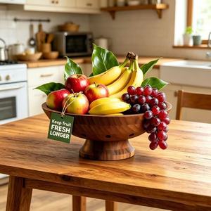 Corbeille à fruits en bois avec trous d'aération, plateau à fruits en bois massif pour le rangement des produits frais - Product Image 3