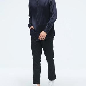 Custom Long Sleeve Classic Concealed Placket Soft Real <b>Silk</b> Solid <b>Shirt</b> for <b>Men</b> - Product Image 3