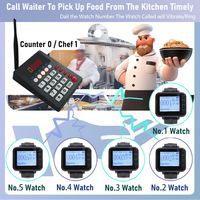 Sistema Inalámbrico de Llamada para Camareros de Cocina, 1 Teclado de Llamada + 5 Receptores de Reloj para Servicio en Restaurantes