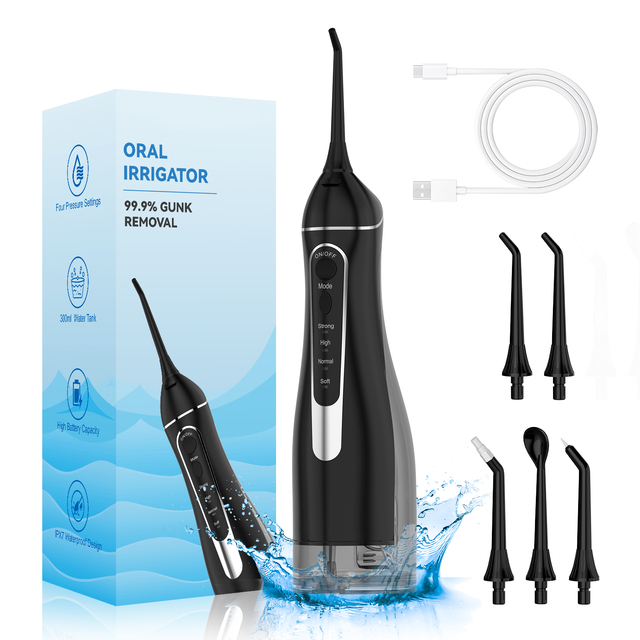 Oral Hygiene Dental Irrigator 300ml Detachable Tank IPX7 Waterproof Rechargeable USB-C Cordless Portable Water Flosser