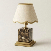 Lampe de table moderne sans fil rechargeable de luxe, base carrée en marbre naturel, abat-jour en tissu, variateur tactile, décoration pour hôtel et maison