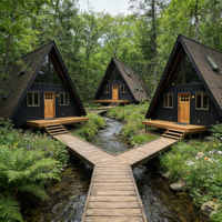 Structure en acier léger, maison préfabriquée en forme de A, cabane modulaire avec isolation thermique pour les projets de villas de villégiature