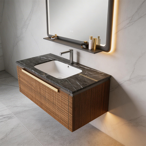 Meuble-lavabo flottant contemporain avec étagère intégrée et éclairage, meuble-lavabo de salle de bain moderne avec solution de rangement dissimulée - Product Image 3