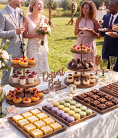 Plateaux à gâteaux multicouches en bois d'acacia avec logo personnalisé, table à desserts en bois pour fête