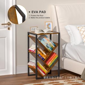 Estantería de madera y hierro de 4 niveles, estante de almacenamiento que ahorra espacio para sala de estar, oficina, estudio, libros, juguetes, decoración - Product Image 2