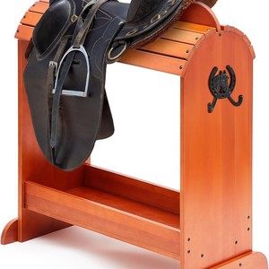 Porte-selle en bois massif en pin, support de rangement équestre avec crochets métalliques pour équipement équestre - Product Image 2