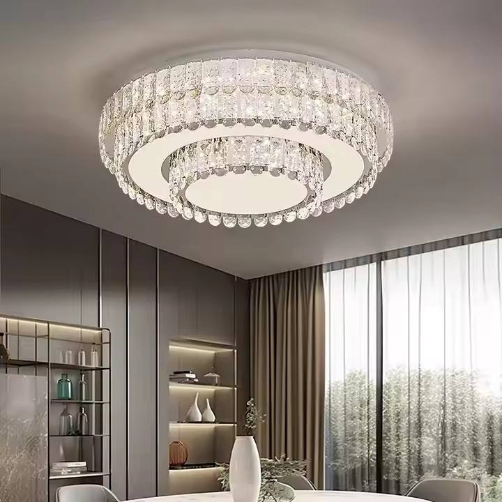 Modern Metal & Crystal Chandelier Ceiling Lamp with Motion Sensor Rated LED for Bedroom and Corridor Ceiling Light