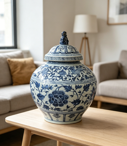 Pot en porcelaine bleu et blanc de style dynastie <span class=keywords><strong>Yuan</strong></span>, urne en céramique peinte à la main avec motif de phénix et de pivoine - Product Image 3