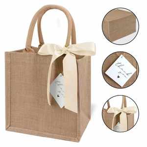 High Quality Customized Eco Friendly <b>Wedding</b> Gift Shopping Burlap Souvenir Natural Jute Tote Bag With <b>Ribbon</b> Decoration - Product Image 3