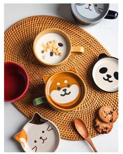 Japanese Style Embossed Ceramic Mug, Lovely Cat Shiba Inu Pattern Coffee <b>Cup</b>, Household Breakfast Oatmeal Mug - Product Image 3