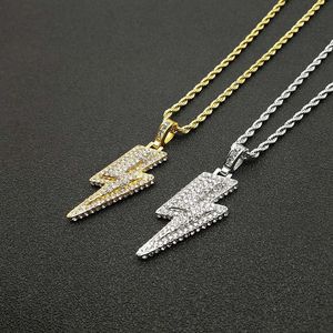 yunnique <b>Titanium</b> Steel Lightning Pendant Necklace Full Diamond Pave Setting Unisex Party Jewelry HX010 - Product Image 1