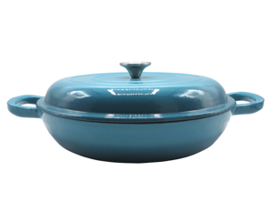 Casserole peu profonde professionnelle <span class=keywords><strong>en</strong></span> <span class=keywords><strong>fonte</strong></span> émaillée de qualité supérieure, style braiseur français, bleu - Product Image 5