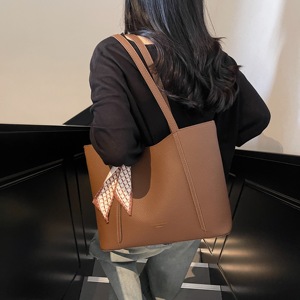 2025 Women PU Handbag Simple Plain Color <b>Tote</b> <b>Bags</b> <b>Waterproof</b> Leather <b>Tote</b> <b>Bag</b> - Product Image 3