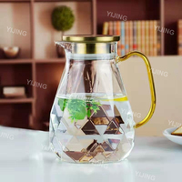 Carafe à eau en verre diamanté grande capacité, écologique, avec couvercle, design moderne, pour café, thé et eau bouillie froide