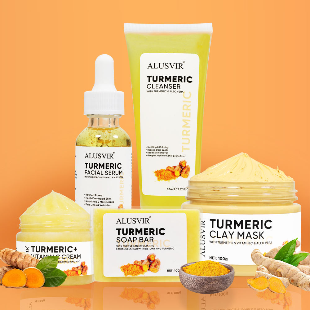 Korean Beauty Facial Anti Acne Aging Tumeric Face Skin Care Set Organic Private Label Whitening Turmeric Skincare Set For Women