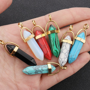 Collier unisexe en acier inoxydable avec pendentif hexagonal en pierre naturelle et cristal, serti clos, pour usage quotidien H1319 - Product Image 2