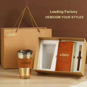 Customised Promotional Business Corporate Gifts Sets Pofeis Brand PU Leather Handmade Embossed Notebook Pen Coffee Gifts Set - Product Image 1