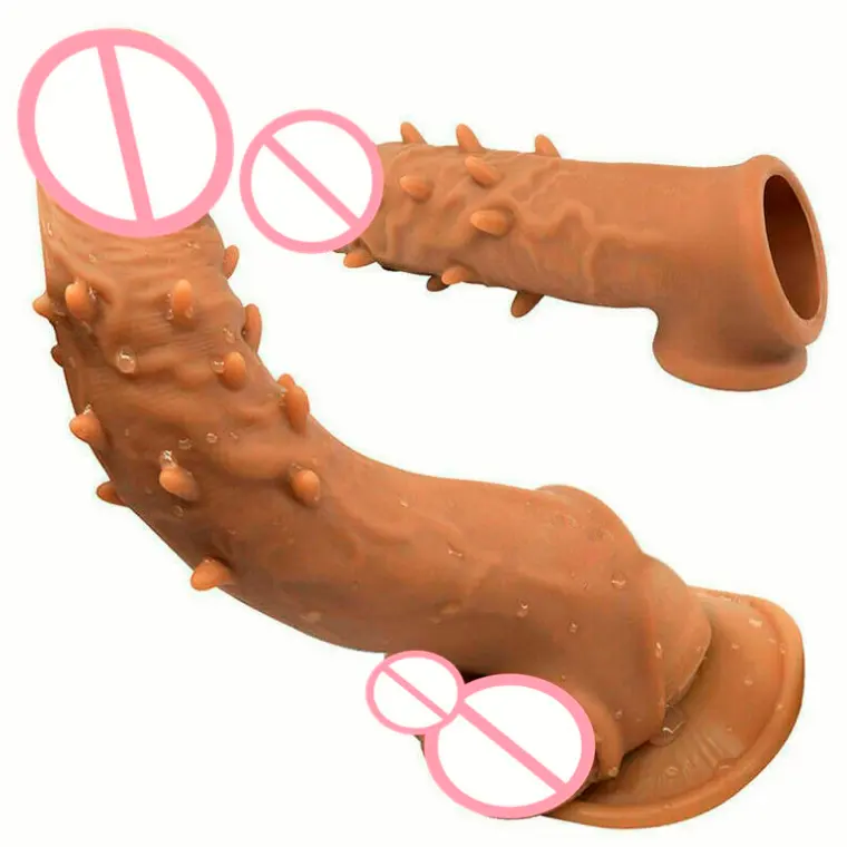 Meilleure vente de préservatifs réutilisables Spike pointillé stimuler le vagin gode en silicone Extender pénis sexy préservatif exotique pour hommes