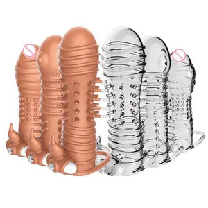Brinquedo masculino do sexo Vibrating Spike Preservativo com bala Ampliar Delay Cristal Feminino G Spot Orgasmo Produtos para adultos Vibrador Penis Sleeve