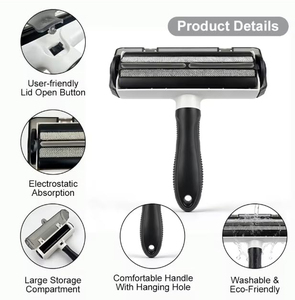 Brosse à poils pour animaux de compagnie réutilisable, facile à utiliser, écologique, auto-nettoyante, en ABS solide, avec poignée amovible, pour chiens et chats - Product Image 4