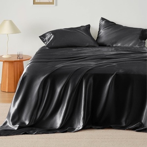 Satin Silk Bed Sheet <b>Set</b> 1800 Microfiber Extra Soft and Smooth Black with Silky Finish Woven Technique - Product Image 2