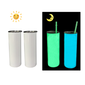 Vaso de sublimación delgado de 20 oz con brillo verde azulado en la oscuridad, con pajita de plástico verde que brilla en la oscuridad, desde almacén de EE. UU. - Product Image 2