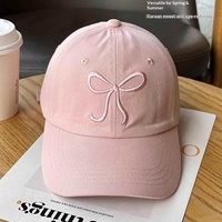 Casquette de baseball ajustable à 6 panneaux en PVC avec nœud brodé pour femme, style coréen, rose, mignonne, estivale, qui illumine le teint et affine le visage