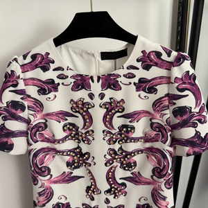 Abito da Donna con Stampa <span class=keywords><strong>Retrò</strong></span>, Collo Tondo, Manica Corta, Nuovo <span class=keywords><strong>Stile</strong></span> Casual Decorato con Diamanti per Occasioni di Festa, Tutte le Stagioni - Product Image 2