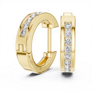 Lab Grown CVD HPHT Diamond Channel Set Huggie Hoop <b>Earrings</b> 14K <b>Solid</b> Gold Luxury Women Wedding Bridal Jewelry KRUP JEWELS - Product Image 1