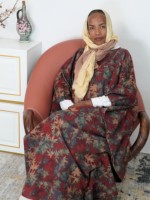 Robe longue de soirée ample pour femme musulmane, col rond, imprimé feuilles vintage, style abaya chauve-souris, best-seller