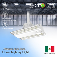 Éclairage linéaire LED en aluminium à angle de faisceau réglable, CCT et puissance ajustables, compatible avec capteur, fabriqué au Mexique, pour hangars d'avions