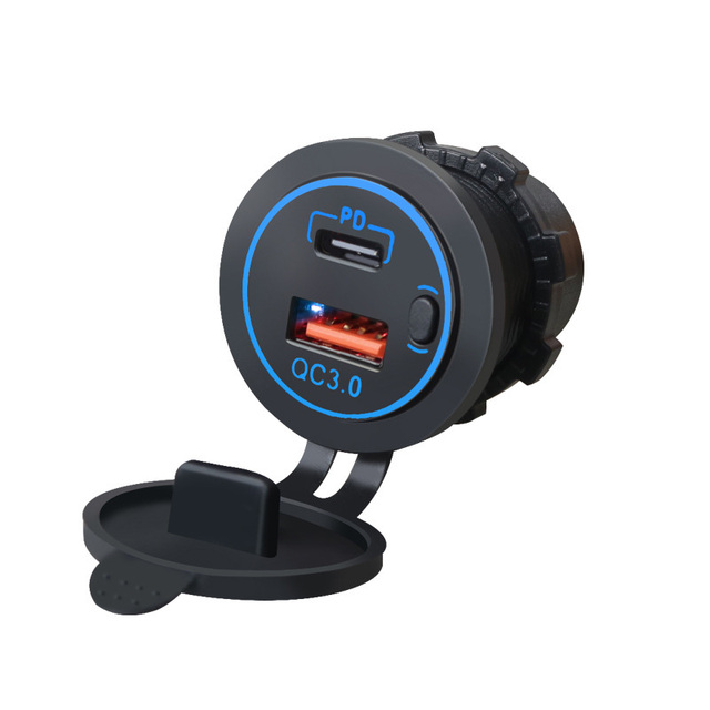 Quick 38W PD Fast Charging Car Charger Socket with ON/OFF Switch DIY 12-24V Type C QC3.0 USB C for Boat Marine ATV Bus & Truck