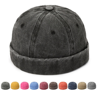 Casquette Docker Vintage Homme Effet Vieilli Lavé, Bonnet Docker Sans Bord Réglable, Chapeau Marinier, Bonnet de Marin