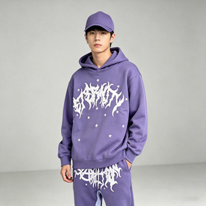 Custom Logo Cotton Tracksuit Jogger Sweatpants And Hoodie <b>Set</b> Men Raw Hem Hoodie Flare Pants Hoodie <b>Set</b> - Product Image 4