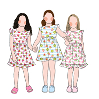 Vente promotionnelle Robe d'été à manches flottantes pour filles Impression personnalisée Motifs de fruits colorés Robe d'été décontractée