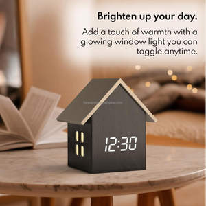 Reloj <span class=keywords><strong>despertador</strong></span> digital con forma de casa con pantalla de temperatura, Marco bonito de estética moderna y atenuador LED, reloj de escritorio pequeño para cabecera - Product Image 2